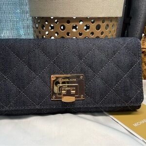 Michael Kors Denim Quilted Wallet with Gold Lock